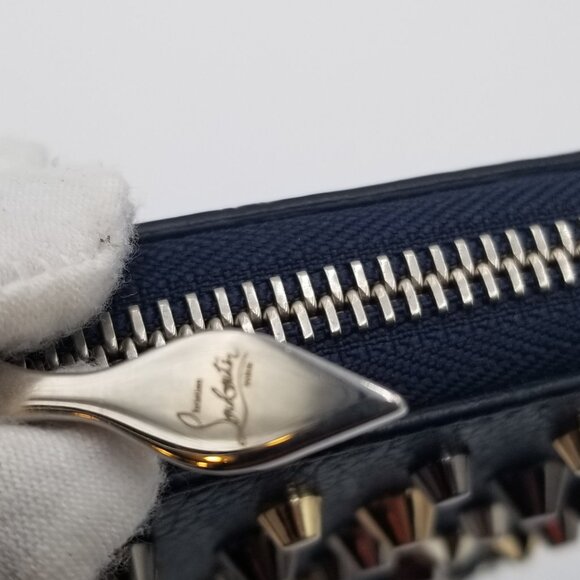 Christian Louboutin Wallet Navy Leather Stars/Studs Zip Around, 8" x 4" has COA - Picture 9 of 10